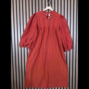 Ace & Jig Dress Small Womens Orange Striped Babydoll Midi Pocket Back Button